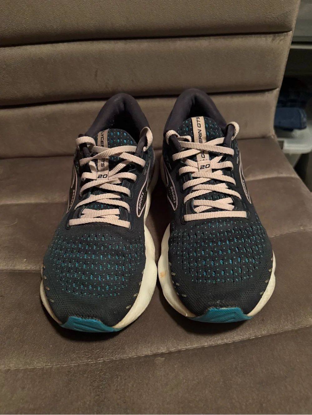 Brooks Running Shoes - Dark Blue with Teal Accents and White Sole Women’s Size 9